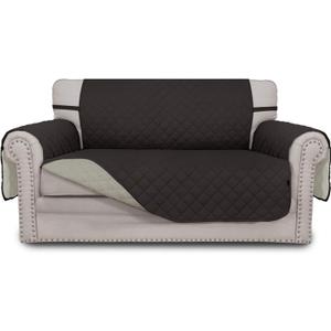 Easy-Going Reversible Loveseat Couch Cover for 2 Cushion Couch Sofa Cover for Dogs Water Resistant Furniture Protector with Foam Sticks Elastic Straps for Pet (Loveseat, Chocolate/Beige)