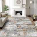 vivorug Ultra Soft Area Rug 5x7, Non Slip Washable Foldable, Stain Resistant Abstract Rugs for Living Room Bedroom, Modern Fuzzy Rug (Gray/Rust, 5'x7') (Colorful/ Multi)