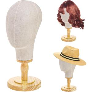 Peohud 21 Inch Mannequin Head, Canvas Wig Head Stand with Detachable Wood Stand, Linen Hat Display Model Head for Caps, Headdress, Wig Making