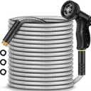 Stainless Steel 25FT Garden Hose with 10 Function Nozzles, No Kink, Lightweight and Flexible Heavy Duty Metal Water Hose for Yard and Lawn