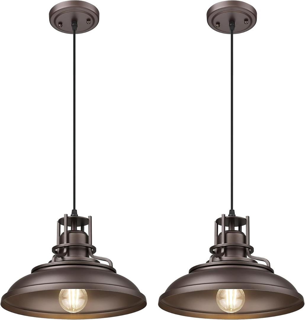 FEMILA Industrial Pendant Lights Fixture,2 Pack Farmhouse Hanging Lights for Kitchen Island,12" Oil Rubbed Bronze Finish, 4FY15-MP-2PK ORB