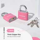 Puroma 2 Pack Keyed Padlock with 3 Keys Alike, 7/8 Inch Locker Lock 40mm Heavy-Duty Locks for Gate Fence Hasp Cabinet Toolbox School Gym Locker (Pink)