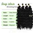 Eerya Long Curly Braiding Hair 16 Inch 4 Packs Ocean Wave Crochet Hair for Black Women Deep Wave Braiding Hair for Boho Braids(16inch,#1B)