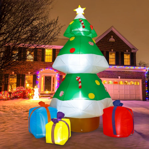 Lumiwind 10FT Giant Inflatable Christmastree Decorations, Blow Up Yard Decoration with Built-in LED Lights Star Treetop and Colorful Candy Xmas Indoor Outdoor/Outside Décor for Lawn Holiday Party