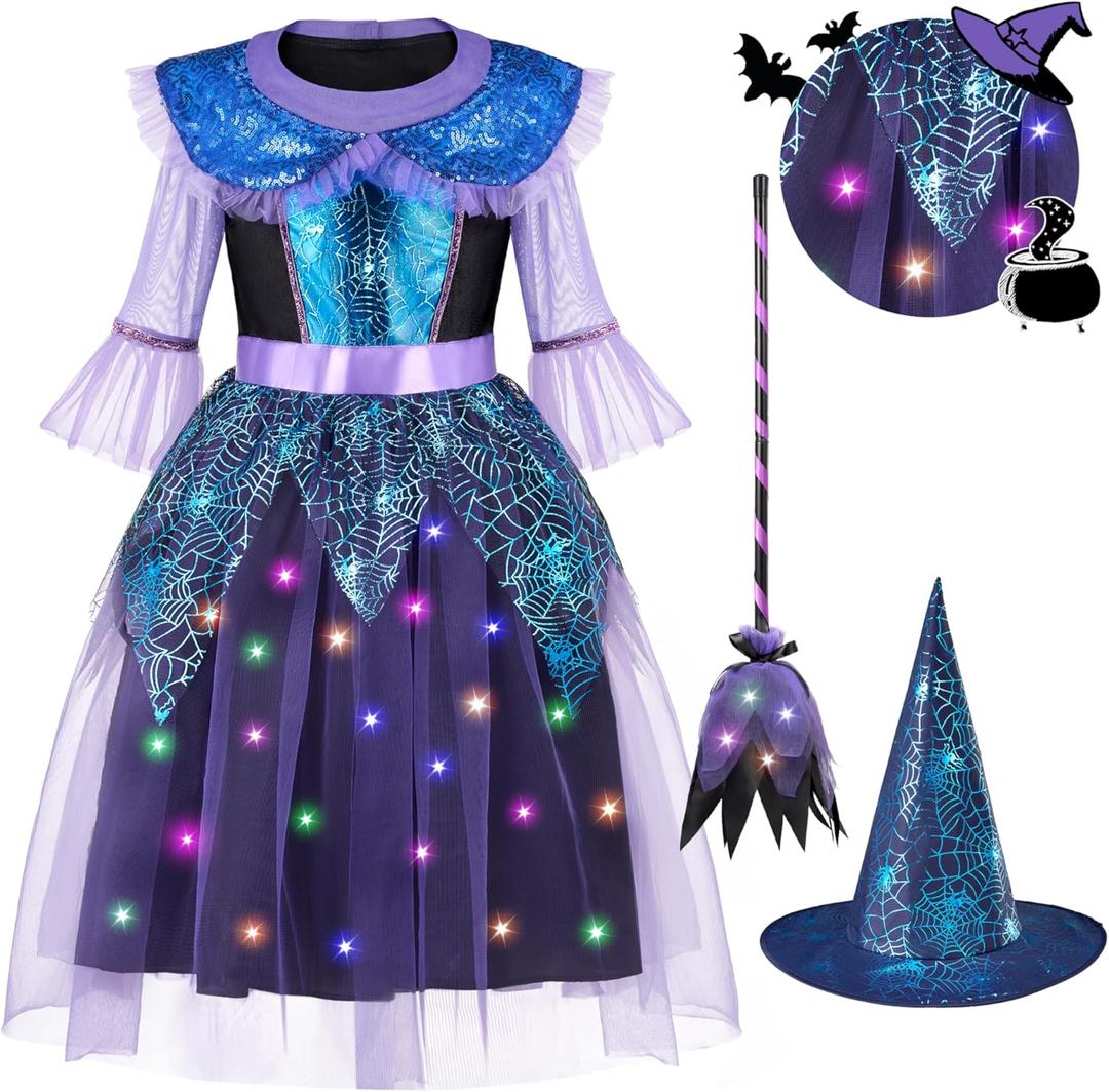 Spooktacular Creations Halloween Child Girl Light-Up Witch Dress, Toddlers Colorful Glow Witch Outfit for Role Play Parties (Toddler(3-4 yrs))