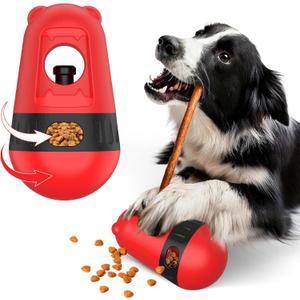 BABORUI 2 in 1 Dog Treat Toy, Bully Stick Holder & Interactive Treat Dispensing Toys to Keep Them Busy, Adjustable Dog Chew Bones Holder Puzzle Feeder for Puppy/Small/Medium/Large Dogs (Red)