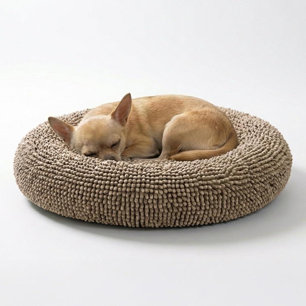 Muddy Mat Cloud K-9 Bed for Dogs & Cats, Soft & Relaxing Donut Dog Bed, Chenille Material, Removable Cover, Washable & Dryer SafeBeige Small(25'x25')