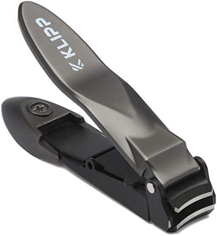 Nail Clippers for Men with Catcher - KLIPP Heavy Duty Razor-Sharp Self-Collecting Nail Cutter, Ergonomic Lever for Fingernails & Toenails, Ideal Gift for Men & Grooming Gifts Includes Ziplock Pouch