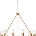 12-Lights Wagon Wheel Chandelier Bohemia Hand Woven Rattan Chandelier Farmhouse Large Pendant Light for High Ceilings Living Room Dining Room, Brass, Dia 42 Inch, UL Listed