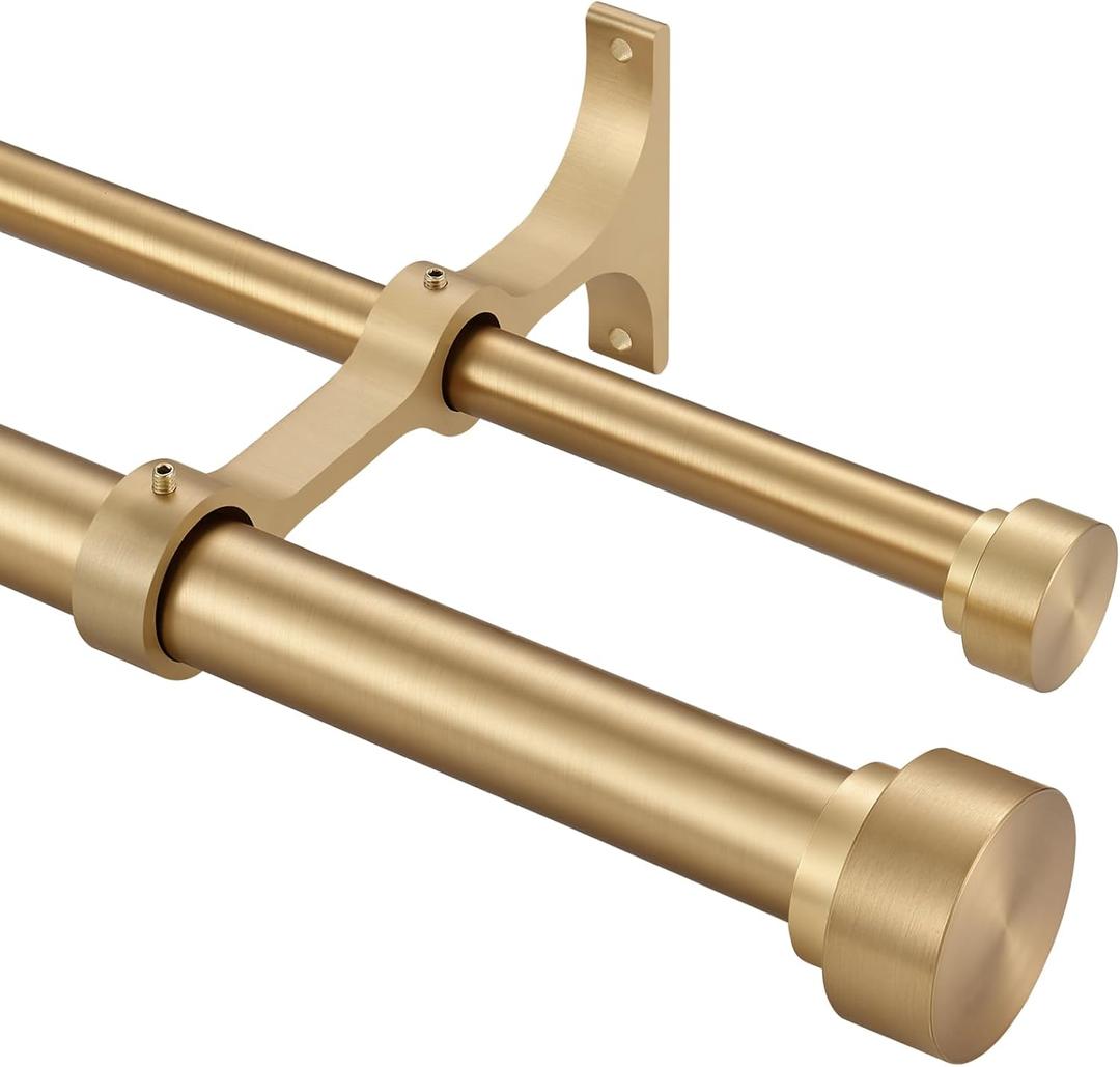 Kemmie Heavy Duty Double Curtain Rods, 36 to 72' Telescoping, Warm Gold, Metal & Aluminum, Wall Mounted