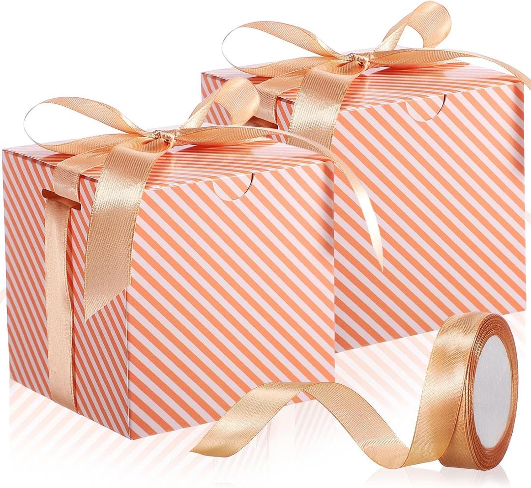 Dispowreath 48 Pcs 4x4x4 Christmas Gift Boxes with Ribbon Xmas Small Box with Lids Treat Boxes for Gift Wrapping Ornaments Wedding Holiday Birthday Party Favor(Stripe)