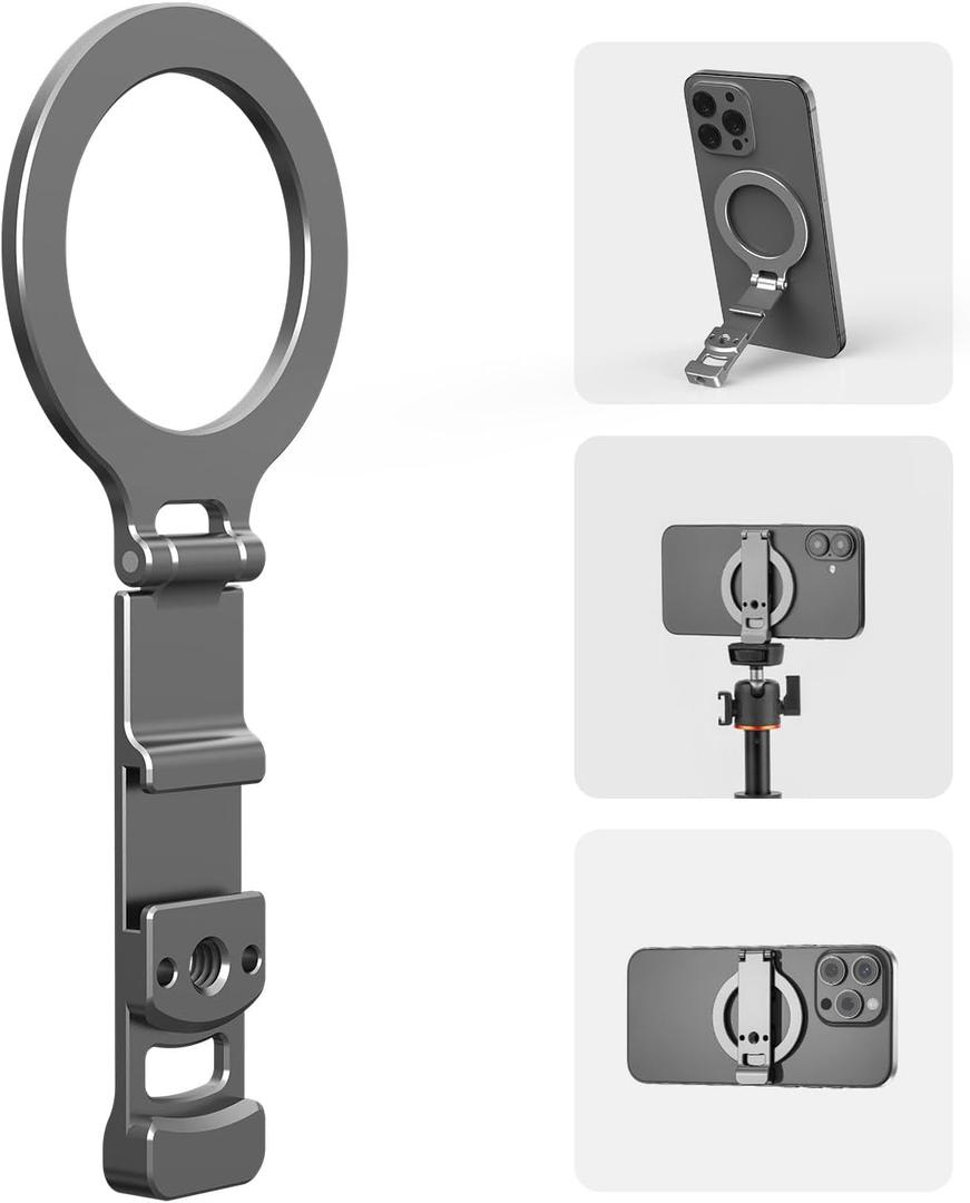 Phone Tripod Holder Mount for MagSafe, Aluminum Magnetic Mount Adapter with 1/4 Screw Hole, Cold Shoe for iPhone 17 16 15 14 13 Series for Samsung for Google Accessories