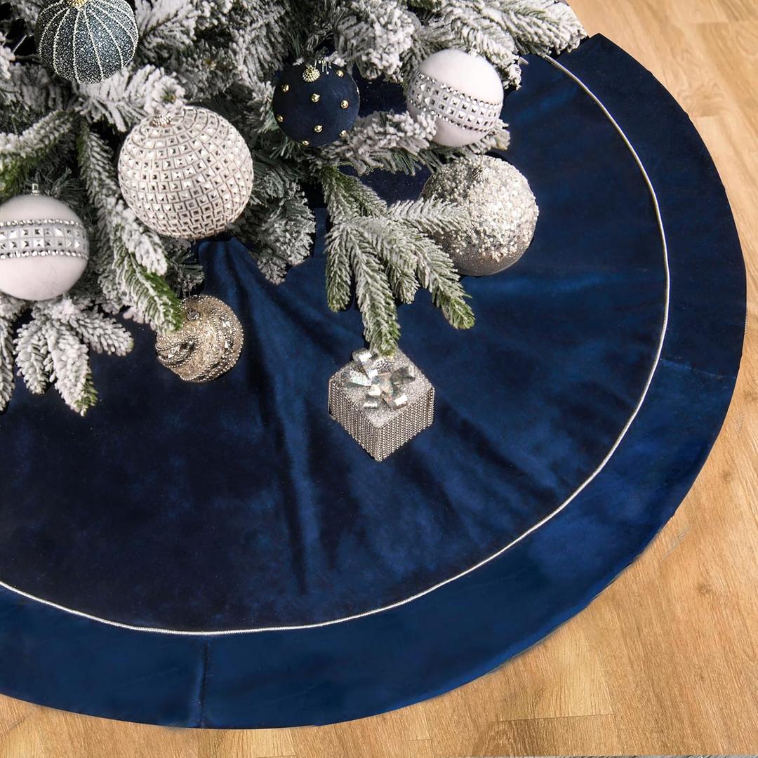 Christmas Velvet Tree Skirt, 48 inches Large Fur Plush Tree Skirts, Xmas Tree Skirt for Holiday Ornaments Party Rustic Vintage Christmas Tree Decorations (Blue)