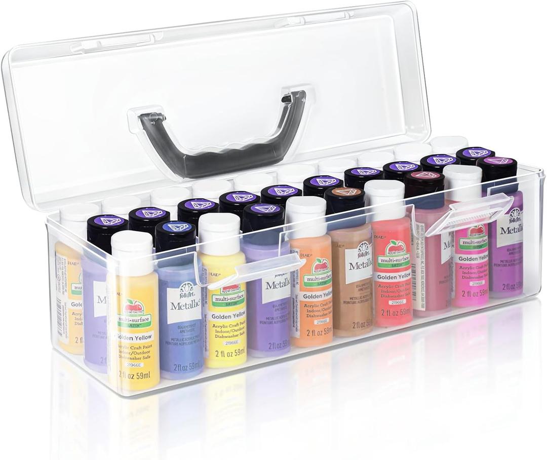 Vowcarol Acrylic Paint Storage Box, 30 Bottles Capacity Acrylic Paint Organizer for 2 fl. oz Bottles, Craft Organizer