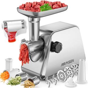 AIRMSEN Electric Meat Grinder & Tomato Sauce Press Maker with Strainer - Heavy Duty Food Mill Machine for Grinding Meat, Making Tomato Sauce, Sausage, Kibbeh for Home Kitchen Use