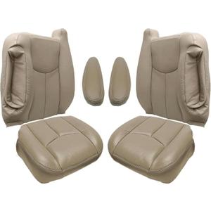 GXARTS Med Tan Driver and Passenger Side Bottom & Top Lean Back Replacement Leather Seat Cover & Armrest Seat Cover #522/52i Fit For Chevy Silverado Tahoe Suburban Avalanche GMC Sierra Yukon 2003-2007