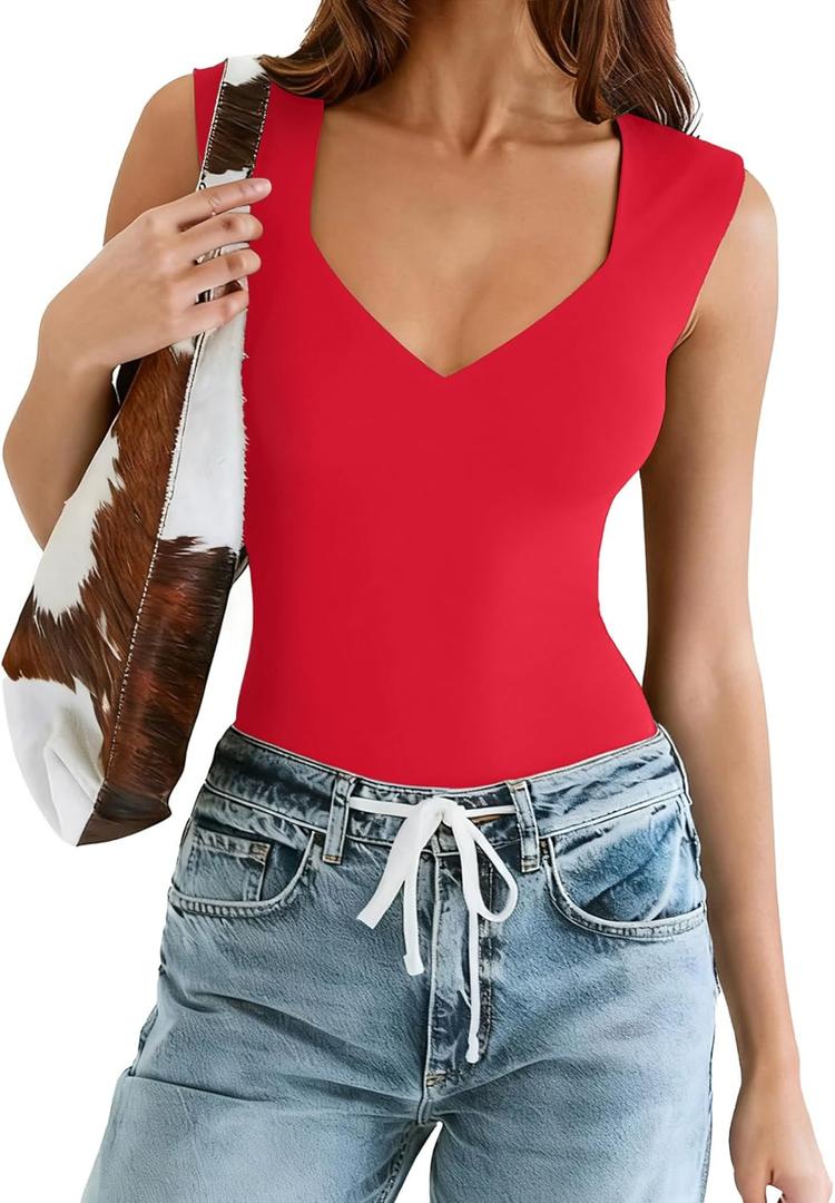 Avidlove Body Suits for Womens Sexy Bodysuit Tank Top Thong Body Suit Seamless Double Lined Going Out Tops (Small, Red)