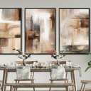 ASDCEUTICALS Large Canvas Wall Art - Brown and Beige Abstract Pictures for Living Room Vintage Wall Decor Retro Rustic Paintings Black Float Framed for Bedroom Dinning Room 24" X 36" X 3 pcs