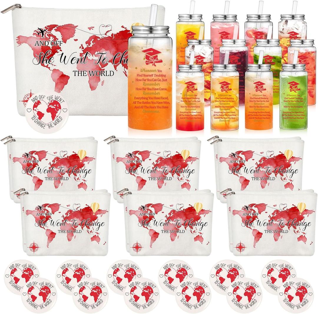 LemonRoad 12 Set 2026 Graduation Gift for Her Bulk 17oz Inspirational Tumblers Cup with Straw Lids Makeup Bags High School Class of 2026 Gift for Daughter End of the Year Grad Party Favors(Red)