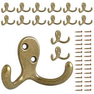 CBWLWJ 15 Pack Coat Hooks Wall Hooks for Hanging, Heavy Duty Double Prong Metal Hook Wall Mounted for Living Room, Bathroom, Kitchen, Bedroom for Coat, Bag, Scarf, Towel, Hat, Key, Cup (Bronze)