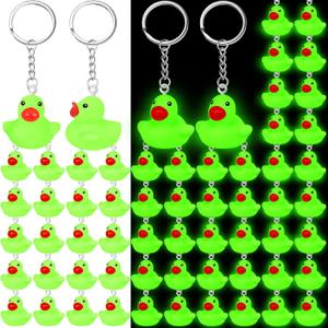 Deekin 24 Pcs Duck Keychain Glow in The Dark Cruise Rubber Duck Keyring for Trick or Treating Goodie Bag Fillers (1.4 Inch)