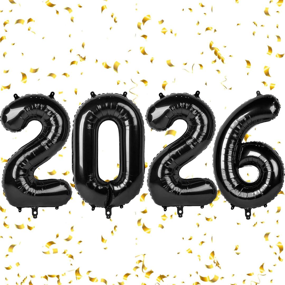 2026 Balloons - 40 Inch 2026 Black Number New Years Balloons - Foil Happy New Year Balloons for News Years Eve Party Supplies 2026 - New Years Decorations 2026 - Graduation Decorations Class of 2026