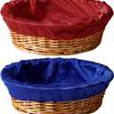 2 Pcs 12 Inches Round Offering Baskets for Church Wicker with Removable Liner Rattan Collection Receiving Storage Woven Bread Basket for Church Communion Supplies