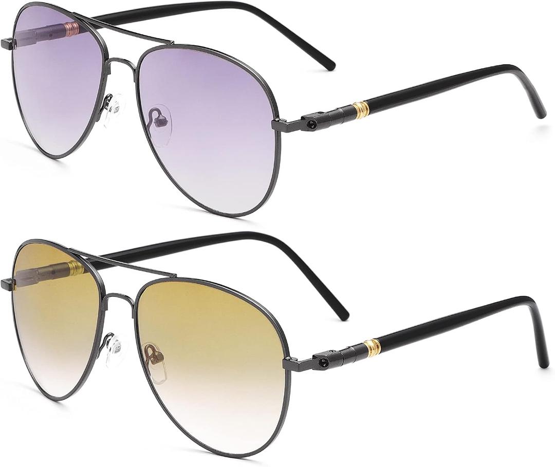 PEEPAI 2 Pack Bifocal Reading Glasses Sunglasses Spring Hinge UV Protection Sun Readers Computer Anti Blue Light Eyewear for Men Women 2.0