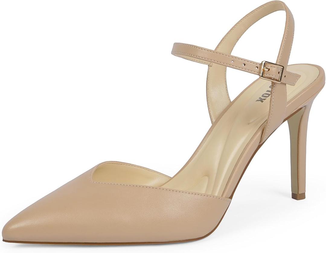 Womens Pumps Closed Pointed Toe Stiletto Heels Ankle Strap Slingback Heels for Women Wedding Party Shoes (8)