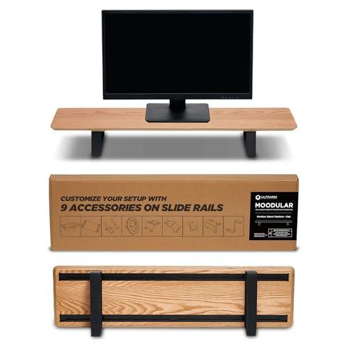 ULTRARM Moodular Wooden Monitor Stand 33.4” (85cm) Desk Organizer with Metal Slide Rails for Drawer, Tray, Laptop, Tablet, Phone & Headphones Customizable Riser for Organized Workspace Oak MS85-O