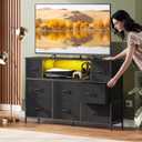 WLIVE LED Dresser TV Stand for 55 Inch TV, 8 Fabric Drawers, Black Dresser, 11.73"D X 47.17"W X 26.38"H