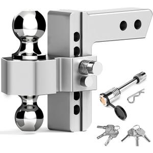 Adjustable Trailer Hitch - 6 Inch Drop Hitch (Fits 2-Inch Receiver), 12,500 LBS GTW Aluminum Tow Hitch, (2" & 2-5/16") Chrome Plated Steel Ball Mount & Anti-Theft Locking Hitch Pins