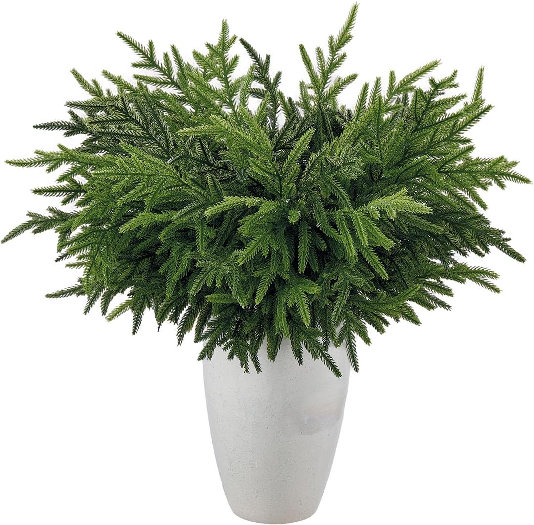 HIKISS 8 Pcs 24 Inch Realism Artisan-Crafted Norfolk Pine Branch - Artificial Christmas Greenery Stems with Lifelike Color Faux Cedar Pine Picks for Garland Wreaths Vases & DIY Indoor/Outdoor Dcor