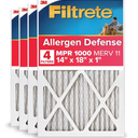 Filtrete 14x18x1 AC Furnace Air Filter, MERV 11, MPR 1000, Micro Allergen Defense, 3-Month Pleated 1-Inch Electrostatic Air Cleaning Filter, 4 Pack (Actual Size 13.81 x 17.81 x 0.81 in)