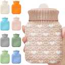 Amylove Mini Hot Water Bottle 320ml for Hot & Cold Compress with Cover Silicone Microwave Heating Small Water Bag for Travel Pain Relief Valentine's Day Gifts(Beige)