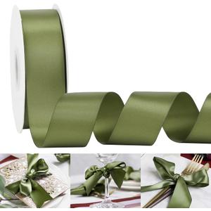 HUIHUANG 1-1/2 inch Double Face Satin Ribbon, Polyester Moss Green Ribbon 50 Yards Per Roll for Gift Wrapping Bows Making Floral Bouquet Wedding Invitations Decor Party Favor and Craft Supplies