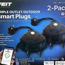 Feit Electric Triple Outlet Outdoor Smart Plugs, 2-Pack, WiFi, Controls Devices from Anywhere, Voice Control, Schedules, Timer, Compatible with Alexa and Google Home, Black