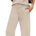 WIHOLL 2 Piece Sets for Women Casual Summer Travel Vacation Outfits Short Sleeve Wide Leg Crop Pants Lounge Sets (Beige)
