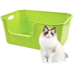 Large Litter Pan Low Entry,High Wall Litter Box Side Entry Plastic Cat Boxes for Indoor Cats Anti-Urine Leakage,High Sides Kitty Tray Open Kitten Toilet Low Entrance Green