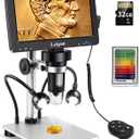 7" LCD Digital Microscope 1200X,Leipan 12MP Coin Microscope for Adults,1080P Microscope with 12pcs Slides,Windows/Mac OS Compatible(32GB Card)