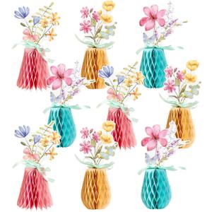 SUNBEAUTY 9PCS Spring Wildflower Party Decorations Wild Flowers Honeycomb Centerpieces for Tables Wildflower Birthday Spring Flower Theme Party Decorations for Garden Baby Shower, Easter, Mothers Day