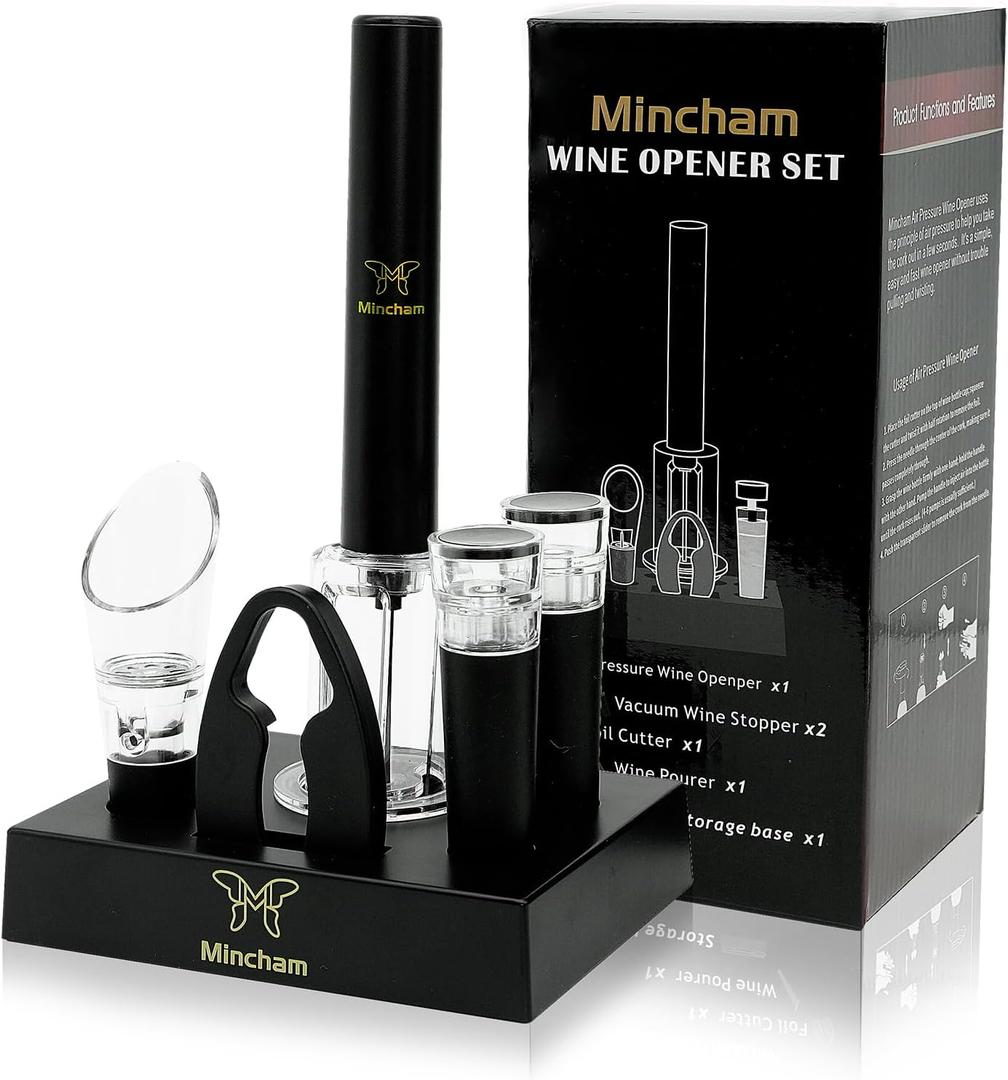 Air Pressure Wine Bottle Opener with Foil Cutter, Wine Aerator Pourer, 2 Vacuum Wine Stoppers, Corkscrew Wine Opener, The Best Wine Gifts for Wine Lovers