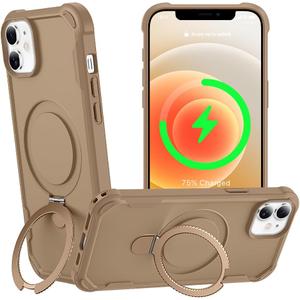 Designed for iPhone 12 & 12 Pro Case with Magnetic Stand [Military Drop Protection][Compatible with Magnet] Shockproof 12 & 12 Pro Phone Case with Ring Holder, Khaki