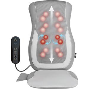 Mynt Gray Back Massager for Chair with Heat for Deep Tissue, Mesh Shiatsu Massage Chair Pad with 4 Deep Kneading Nodes, Heated Back Massage with a Seat Cushion
