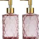 Glass Soap Dispenser with Gold Plastic Pump, 12oz Refillable Liquid Hand Soap Dispenser, 2 Pack Crystal Lotion Bottle for Modern Home Decor, Bathroom, Kitchen Countertop, Hotel (Rose Red)