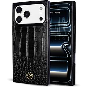 COCOMII Rectangle Case for iPhone 17 Pro Max, Compatible with MagSafe, Black Crocodile Leather