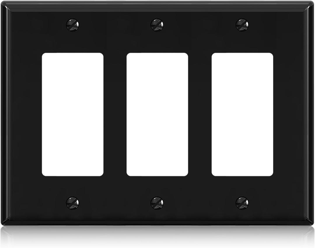 AIDA 3-Gang Midsize Light Switch Cover Plate, Glossy Black Decorator Wall Plates, 1-Pack Unbreakable Thermoplastic Outlet Covers & Receptacles Faceplate, UL Listed, 4.88" H x 6.75" L