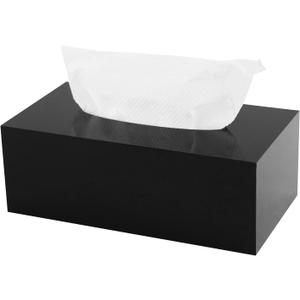 Acrylic Tissue Box Holder, PITBVO Rectangular Shiny Black Tissue Box Cover, Table Facial Napkin Dispenser for Car, Bathroom, Bedroom, Kitchen, Office, Living Room, Counter, Hotel Use (9.85"L x 5.1"W x 4.5"H)