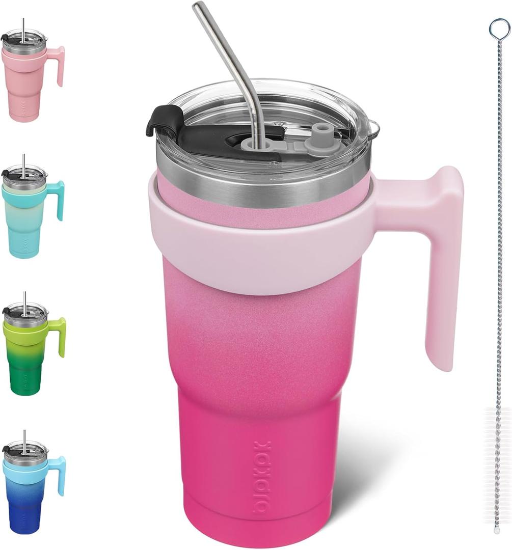 BJPKPK Tumbler With Handle 20 oz Tumbler With Lid And Straw Reusable Stainless Steel Travel Mug Insulated Coffee Cups, Cherry Blossom