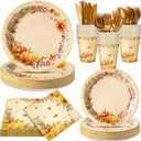 Honeydak 210 Pcs Fall Party Supplies for 30 Guests, Includes Plates, Cups, Napkins, Cutlery - Autumn Pumpkin Maple Tableware Decoration for Thanksgiving, Fall Harvest Party